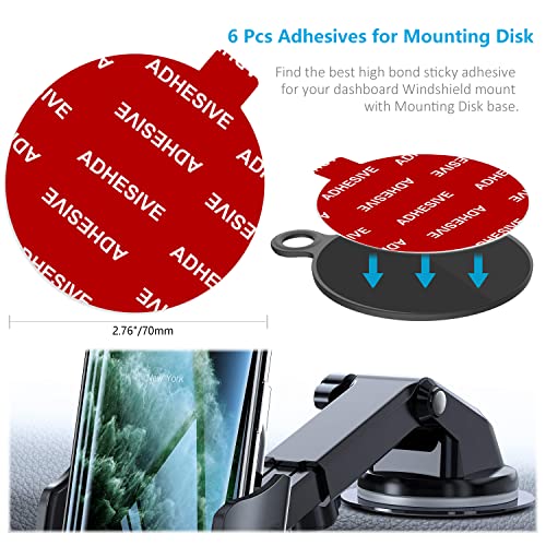 AZXYI Sticky Adhesive Replacement for Windshield Camera Holder, 6pcs 2.76"(70mm) VHB Circle Double-Sided Adhesive Tapes for Dashboard Suction Cup Mount, Mounting Disk Pads, Dash Cam/GPS/Sucker Holder