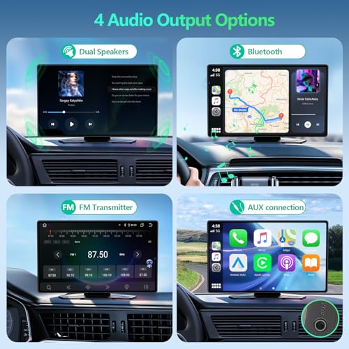 Wireless CarPlay Screen for Car, 9 Inch Portable Touchscreen for Apple CarPlay & Android Auto, Plug & Play, OTA Updates, Backup Camera & Screen Mirroring, Voice Control, GPS, Bluetooth 5.0, FM/AUX