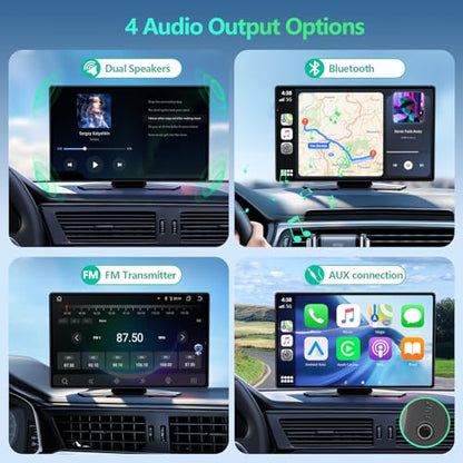 Wireless CarPlay Screen for Car, 9 Inch Portable Touchscreen for Apple CarPlay & Android Auto, Plug & Play, OTA Updates, Backup Camera & Screen Mirroring, Voice Control, GPS, Bluetooth 5.0, FM/AUX