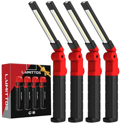 Rechargeable Work Light 2200mAh Magnetic LED Work Light Flashlight Mechanic Light Tool for Men Him, Foldable Lamp with Hook for Car Repair Emergency BBQ Grill (4 Pack) - style: 350 Lumens - 4Pcs