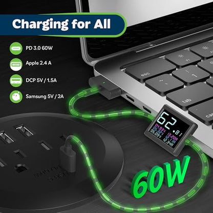 TOPGREENER Desktop Power Grommet with GaN 60W PD, Black - color: Black