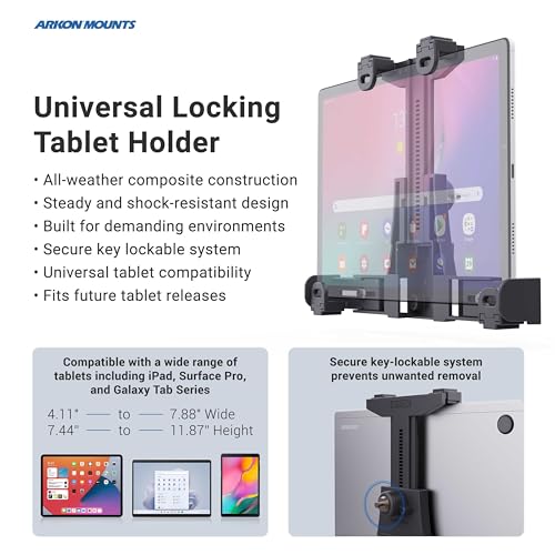 ARKON Mounts LockVise Locking Car Headrest Tablet Mount | Lockable Tablet Holder | Secure | Compatible with iPad, Samsung, Google Tablets Used for Rideshare, Taxi, Uber, & More