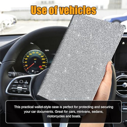 Kewucn Car Registration and Insurance Holder, Leather Auto Glove Box Organizer with Magnetic Shut, Vehicle Compartment Accessories Case for Cards, Driver License & Essential Documents - color: Large-Silver