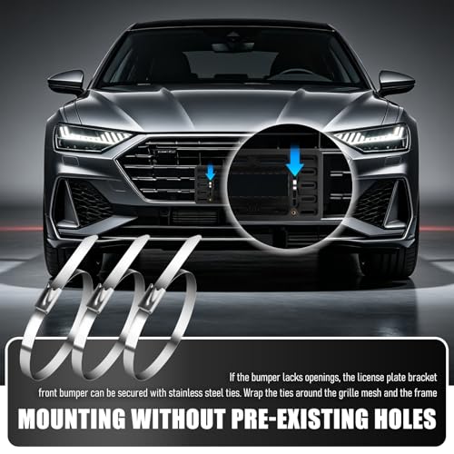 Front License Plate Bracket Kit,No Drill License Plate Mount with Screws Cable Ties,Licenses Plates Bracket Front Bumper Kit Car Accessories for U.S. Standard Cars Trucks SUVs
