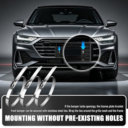 Front License Plate Bracket Kit,No Drill License Plate Mount with Screws Cable Ties,Licenses Plates Bracket Front Bumper Kit Car Accessories for U.S. Standard Cars Trucks SUVs