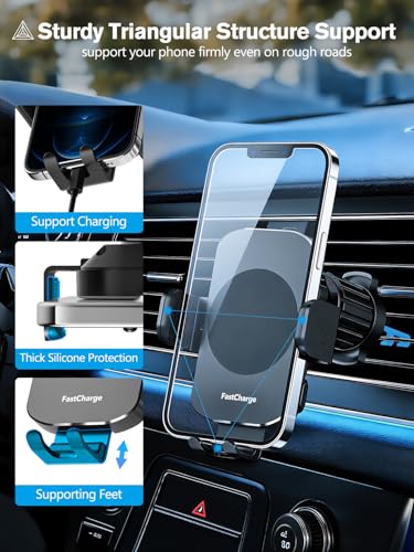 Wireless Car Charger, 15W Fast Charging Auto-Clamping Phone Holder Phone Mount【Windshield+Vent+Dash】 Car Accessories for Women Men fit for iPhone 17 16 15 14 13 12 Pro Max 11 XR XS, Samsung Galaxy - color: Black