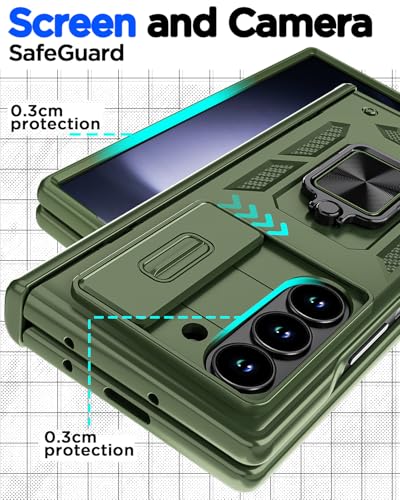 AICase for Samsung Galaxy Z Fold 6 Case [Heavy Duty Protective][Camera Lens Cover][Hinge Protection][360°Ring Magnetic Kickstand] Rugged Shockproof 360 Full Protective Phone Cover for ZFold 6 2024_4 - color: Green+Magnetic stand