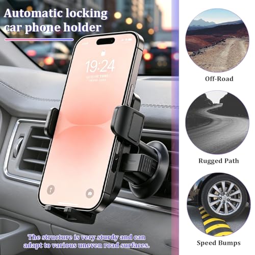 Car Phone Holder, Strong Suction Vehicle Windshield Air Vent Cellphone Mount Cradle, Adjustable Hands Free Automotive Smartphone Stand Accessories, Universal Fit (Black) - color: Black