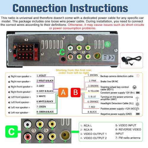 Universal Single Din Car Stereo with Wireless CarPlay & Android Auto, 6.36 Inch IPS Touch Screen Head Unit with Backup Camera/External Microphone, Car Radio Supports Bluetooth/SWC/FM/USB/TF