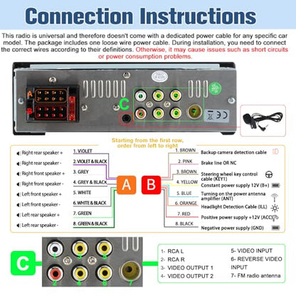 Universal Single Din Car Stereo with Wireless CarPlay & Android Auto, 6.36 Inch IPS Touch Screen Head Unit with Backup Camera/External Microphone, Car Radio Supports Bluetooth/SWC/FM/USB/TF
