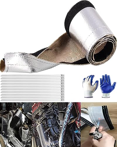 1/2" I.D. x 10FT Silver Aluminized Heat Shroud Sleeve, Wire Heat Shield Sleeve for Fuel Line, Brake Cables & High Temp Thermal Barrier Kit with 10 Pcs Stainless Steel Zip Ties & 1 Pair Gloves - size: 1/2''I.D. - 10FT