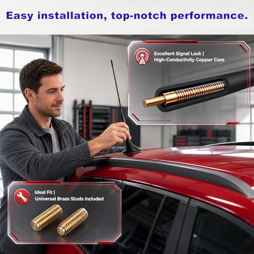 Car Antenna Replacement, 11 Inch Flexible Roof Mounted AM FM Stereo Aerial Mast with M5 M6 Threaded Adapters, Universal Rubber Radio Antenna Kit for Most Cars Trucks SUVs - color: 11 Inch