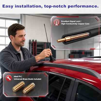 Car Antenna Replacement, 16 Inch Flexible Roof Mounted AM FM Stereo Aerial Mast with M5 M6 Threaded Adapters, Universal Rubber Radio Antenna Kit for Most Cars Trucks SUVs - color: 16 Inch