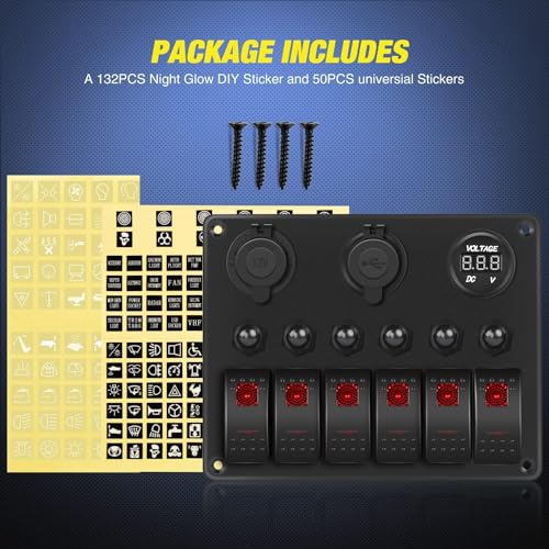 Nilight 6 Gang Rocker Switch Panel On Off with Resettable Circuit Breaker - color: Red, size: 6+3 Gang Dual USB