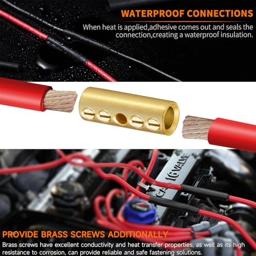 4 Gauge Wire Butt Connectors 6 PCS Brass Mechanical Butt Splice Connectors Kit 4 AWG Mechanical Repair Splice Kit Splice Screw Sleeves 6 PCS Mechanical Splices & 3:1 Heat Shrink Tubes - color: Bare Brass