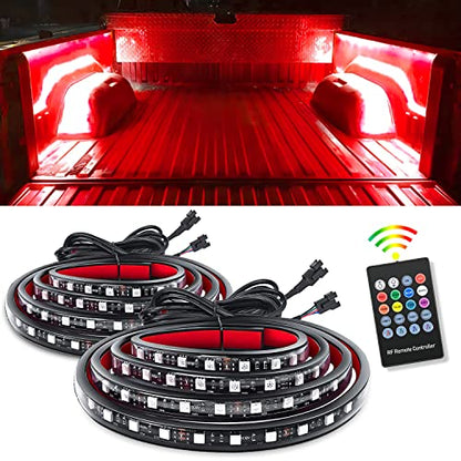 Nilight - TL-31 2PCS 60Inch RGB Truck Bed Light Strip Kit 180 LED RF Remote Control with On Off Switch Blade Fuse 2Way Splitter Extension Cable for Cargo Pickup Truck SUV RV Boat, 2 Years Warranty | 180 LED Cargo Light Strips with On/Off Switch, Fuse, Spl