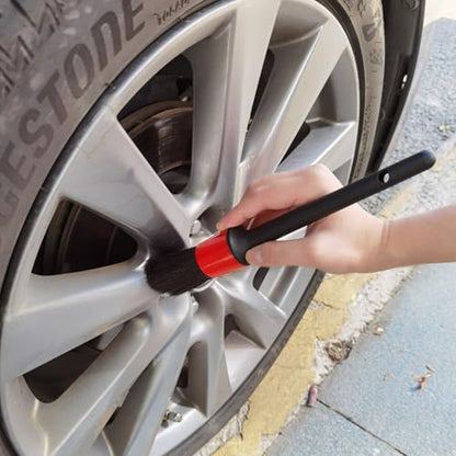 Car Detailing Brush Set of 5 - Boar Hair, Cleaning Brush, Wheel Cleaner Brush, Car Dust Brush, Car Interior Leather Seat and Vent Brush, Parts Cleaner Brush