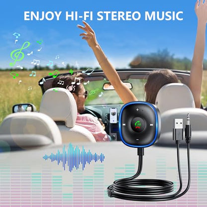 Bluetooth 5.3 Aux Car Adapter, SONRU Bluetooth Receiver for Car [Dual Connection & Mic Noise Cancellation], Aux Adapter with Plug-and-Play for Music/Hands-Free Calls/Stereo Audio