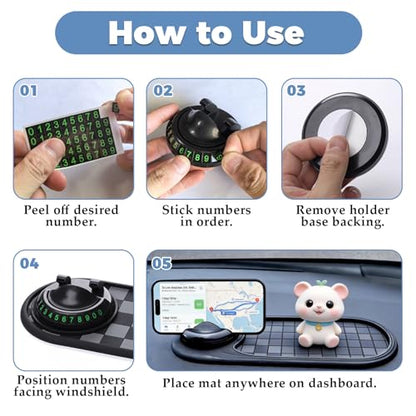 2PCS Multifunction Car Anti-Slip Mat, Car Anti Slip Mat Phone Holder,360° Rotatable Dashboard Organizer Pad with Parking Number for Phone,Sunglasses and Keys (Gray Black & Brown Black)