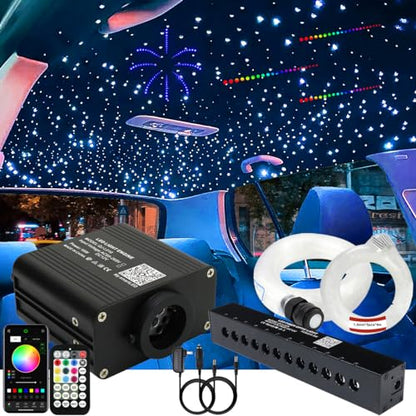 AZIMOM 16W Twinkle & Sound Activate 600pcs*0.03in*13.1ft Fiber Optic Starlight Headliner Kits+RGB Meteor Shooting Star,APP& Remote Control Light Engine End Glow Fiber Strands Home Car Ceiling Décor - size: Meteor+600pcs*0.03in*13.1ft