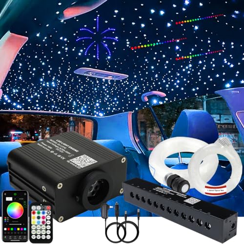 AZIMOM 16W Twinkle & Sound Activate 550pcs*0.03in*9.8ft Fiber Optic Starlight Headliner Kits+RGB Meteor Shooting Star,APP& Remote Control Light Engine End Glow Fiber Strands Home Car Ceiling Décor - size: Meteor+550pcs*0.03in*9.8ft