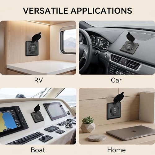 4PCS GIBBAB 90W Waterproof Recessed RV USB Outlet, Aluminum Charger Socket - color: Deep Black, size: 4P