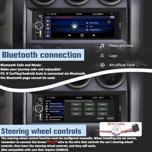 Universal Single Din Car Stereo with Wireless CarPlay & Android Auto, 6.36 Inch IPS Touch Screen Head Unit with Backup Camera/External Microphone, Car Radio Supports Bluetooth/SWC/FM/USB/TF