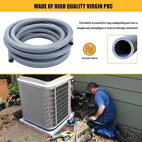 Liquid-Tight Conduit 1inch 25 Foot, Flexible Non Metallic Liquid Tight Electrical Conduit and Connector Kit, with 5 Straight and 3 90-Degree Connector Fittings, 1" Dia - size: 1inch 25Ft