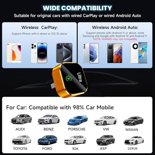 Wireless CarPlay Adapter, Upgraded Wired to Wireless for CarPlay & Android Auto, with Heat Dissipation Design, Plug and Play, Stable Connection & No Latency Orange