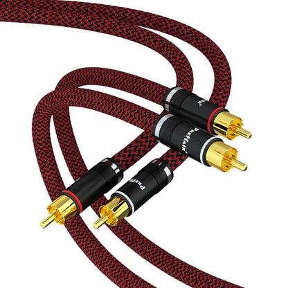 Preffair 2PCS/1 Pair Single Male to Male RCA Cable Interconnect Wires HiFi Stereo RCA Cables 4 Strands Pure Copper Shielded Audio Lines (6.6FT/2M, Gold Plated) - color: red-black, size: 6.6FT/2M