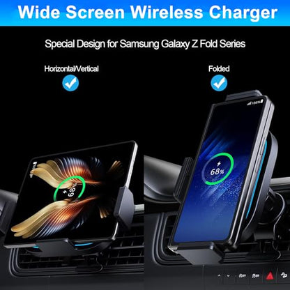Wireless Car Charger Mount for Samsung Galaxy Z Fold 8 7,15W Fast Charging - color: Black-With 60W Car Charger