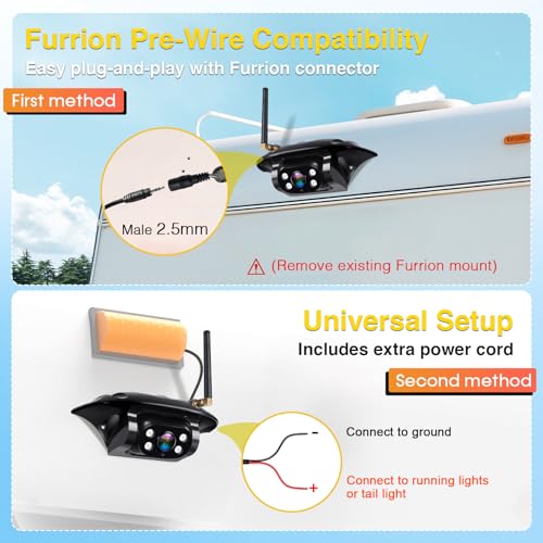 HD 1080P RV Backup Camera Wireless - Easy Install for Furrion Pre-Wired RVs - size: 7 Inch - 1 Camera