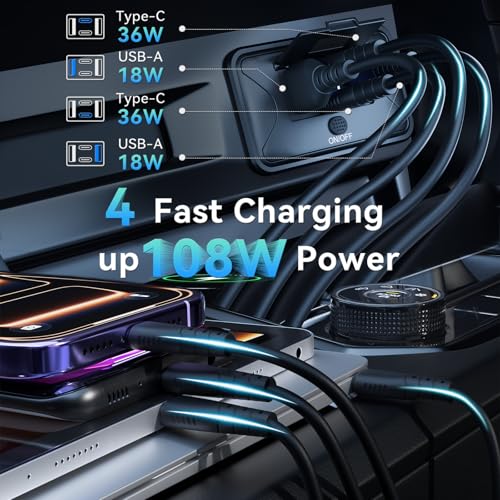 108W 4 Ports 12V RV Car USB Outlet Switch Voltmeter Panel Wall Mount - color: Black Blue, size: 1P