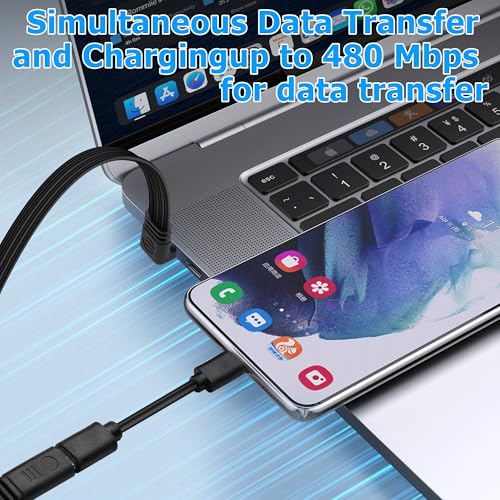 USB C Charger Cable 90 Degree USB C 2.0 Male to Female Cable Data Transfer 480Mbps.Flat Type C Charging Short Cable Suitable for Laptop,Mobile Phone,Tablet,Car Device 1ft