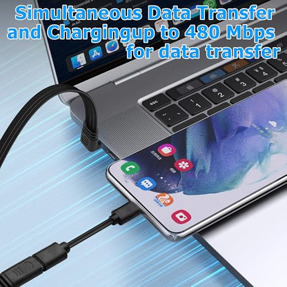 USB C Charger Cable 90 Degree USB C 2.0 Male to Female Cable Data Transfer 480Mbps.Flat Type C Charging Short Cable Suitable for Laptop,Mobile Phone,Tablet,Car Device 1ft