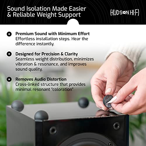 Hudson Hi-Fi Speaker Isolation Feet (4-Pack, 1") – Adhesive Silicone Anti-Vibration Pads for Speakers, Turntables, Subwoofers & Amplifiers, Supports 5-18 lbs Per Pad - size: 1.25"