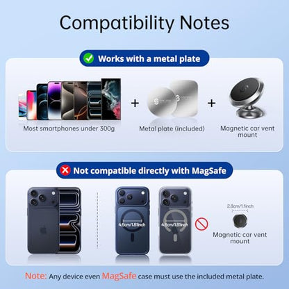 SYNCWIRE Magnetic Car Phone Holder for Dashboard, 360° Adjustable Strong Magnets Cell Phone Car Mount Compatible with iPhone, Samsung, Android - Gray - color: Gray