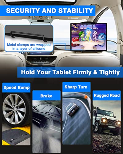 WONNIE Upgrade Tablet Holder for Car, Car Headrest Mount Holder for Back Seat, Car Tablet Mount for Kids with Silicone Strap & Anti-Slip Holding Clamps, Fits All 10-12.9" Tablets - size: 1 Pack- fits 10-12.9" tablet