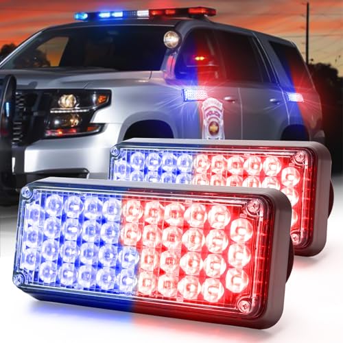 2-Pcs Battery Operated LED Emergency Strobe Lights Bar w/Magnetic Base Rechargeable Portable Roadside Roof Top Mini Plow Flash Beacon Warning Light for Truck/Trailer/Vehicle (Red/Blue) - color: 2-PCS Red/Blue