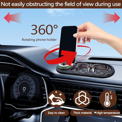Huakaile Multifunctional Car Anti-Slip Mat with Rotatable Auto Phone Holder, Universal Car Dashboard Mat with Temporary Parking Number, Vehicle Mount Anti Skid Pad for Sunglasses Keys Gadgets (Gray)