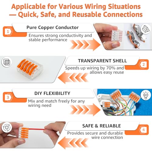 GreenCycle 60PCS Lever Wire Connectors, Quick Wire Splice Connectors Push-in, 2/3/5 Transparent Housing Conductor Combination Kit with 2, 3, 5 Port, 28-12 AWG,for Home Lighting & Car Audio - size: 60PCS, style: 1/2/3/4/5P Box Kit
