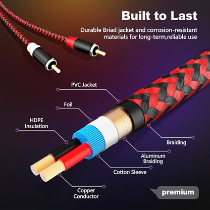 RCA Cable 12Ft,2Rca Male to 2-Rca Male Audio Stereo Subwoofer Cable [Hi-Fi Sound] Nylon-Braided Auxiliary Audio Cord for Home Theater, HDTV, Amplifiers, Hi-Fi Systems,Speakers and etc(12Ft/4M) - size: 12Ft/4M