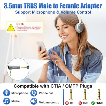 Right Angle 3.5mm 1/8" Audio Mic Adapter 2-Pack,90 Degree 3.5mm 1/8 Inch TRRS Male to Female Stereo Headphone Microphone Jack Plug AUX Connector Compatible with Headset, Tablets, MP3 Players, Speakers - color: 3.5mm TRRS Male to Female, size: 2 Pack