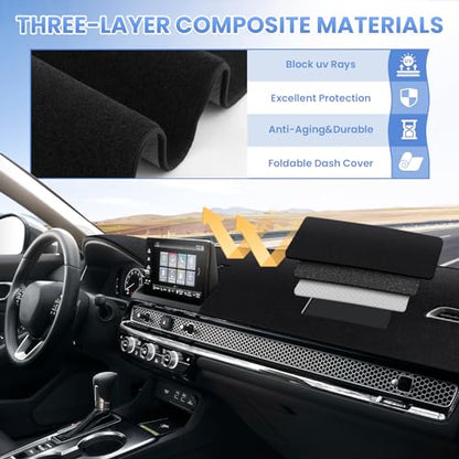 Sunsdrew Civic Dash Cover for 2022-2026 Honda Civic Dashboard Cover Mat - size: 22-26 Civic Dash Cover