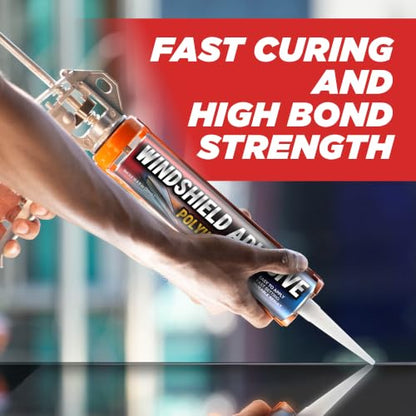 Urethane Windshield Adhesive - Quick Curing & Weather Resistant Auto Glass Adhesive, Vertical & Overhead Application, Windshield Repair Kit with Gloves, Applicator Tip & Cartridge - 310ml Black