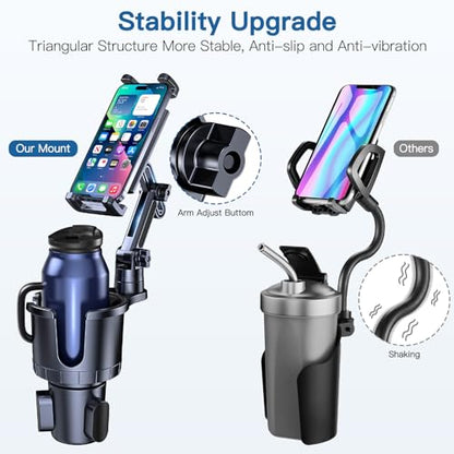 Cup Holder Phone Tablet Mount, 2 in 1 iPad Car Cup Holder with Expander Adjustable Arm for 4.7-10 inches Phone Tablet Mount Compatible for iPad Pro Air Mini, Fire,iPhone 17,Galaxy Phones