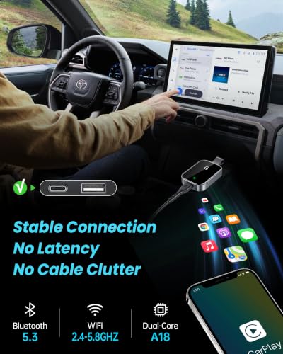 High Tech Wireless CarPlay Adapter for Apple-Super Mini Edition | Easy to Upgrade Wired Car Play to Wireless | Latency-Free in-Dash Navigation GPS Dongle for iPhone iOS 10+(Silver Black) - color: Silver Black