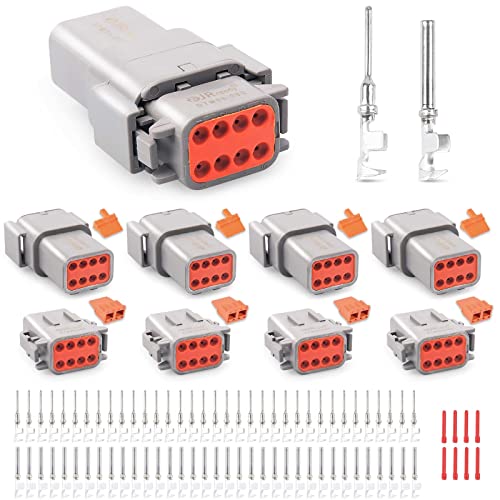 JRready ST6329-8 Deutsch DTM 8 Pin Connector(4 Sets), Size 20 Stamped Contacts 16-22 AWG for Harness Repair, Replacement, Automotive, Truck, Marine, Wiring Projects - size: 8 PIN