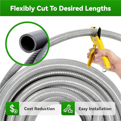 25 Ft Liquid-Tight Conduit and Connector Kit - 1/2 inch Flexible Non Metallic Liquid Tight Electrical Conduit and 4 Straight and 3 Angle Fittings Included. 1/2" Dia - size: 25FT