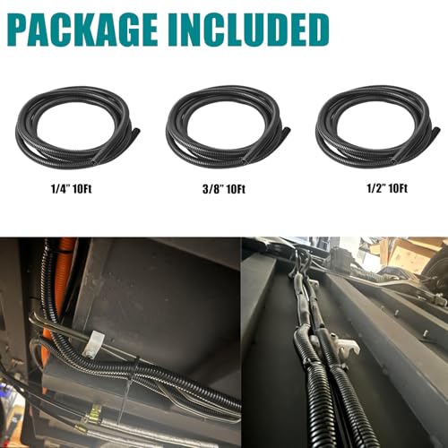 ALLWIN 10ft-1/4 10ft-3/8 10ft-1/2 Black Split Wire Loom Tubing Wire Conduit - size: 1/4"10ft 3/8"10ft 1/2"10ft